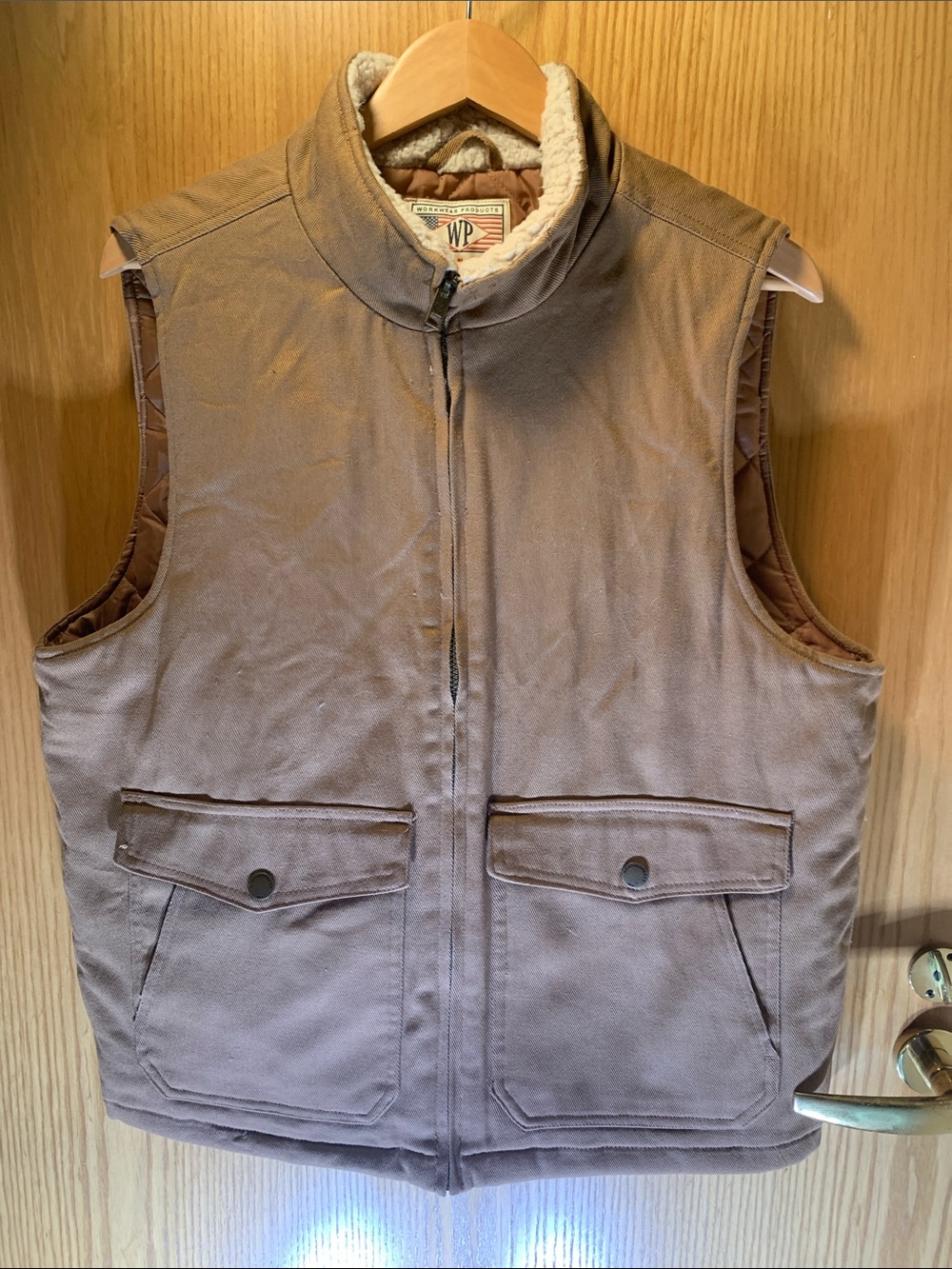 Men’s Work-Ready Quilted-Lined Vest in Brown 100% Cotton- Size M